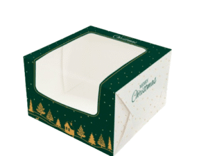 Christmas cake box with window 6 inch beautiful premium forest design green gold