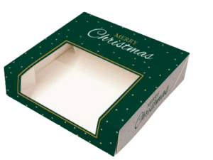 Green Christmas mince pie box with window and insert 170x170x45mm