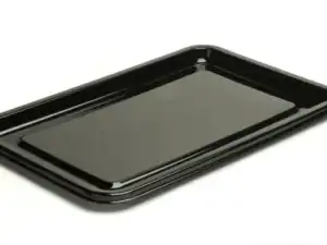 Glossy black rectangular catering platter