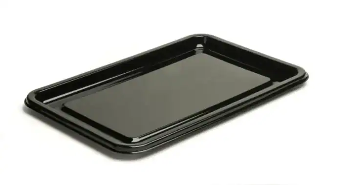 Glossy black rectangular catering platter