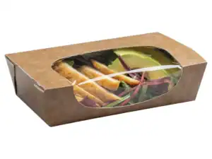 zest large salad box with window kraft with chicken slices and avocado inside