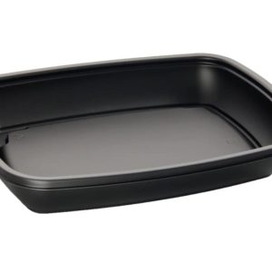 Black rectangular microwavable food container
