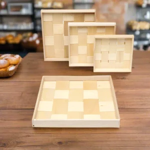 Wooden trays arranged on a table - perfect for hamper