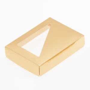 SPC3006_1_6 Choc Gold Folding Lid with Triangular Window_Pack of 25_assembled Lid