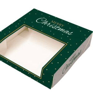 Green Christmas mince pie box with window and insert 170x170x45mm