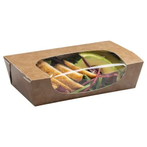 zest large salad box with window kraft with chicken slices and avocado inside